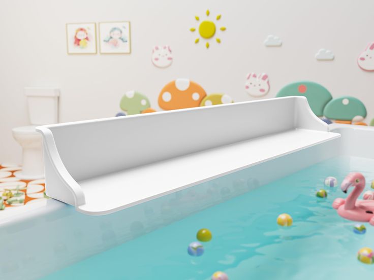 Bathtub splash guard with wide panel design for kids’ bathtubs, prevents overflow and mess.