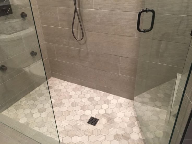 Hexagon mosaic tile for shower base with modern gray wall tiles