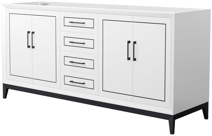 72-inch white bathroom vanities no top with matte black legs and handles
