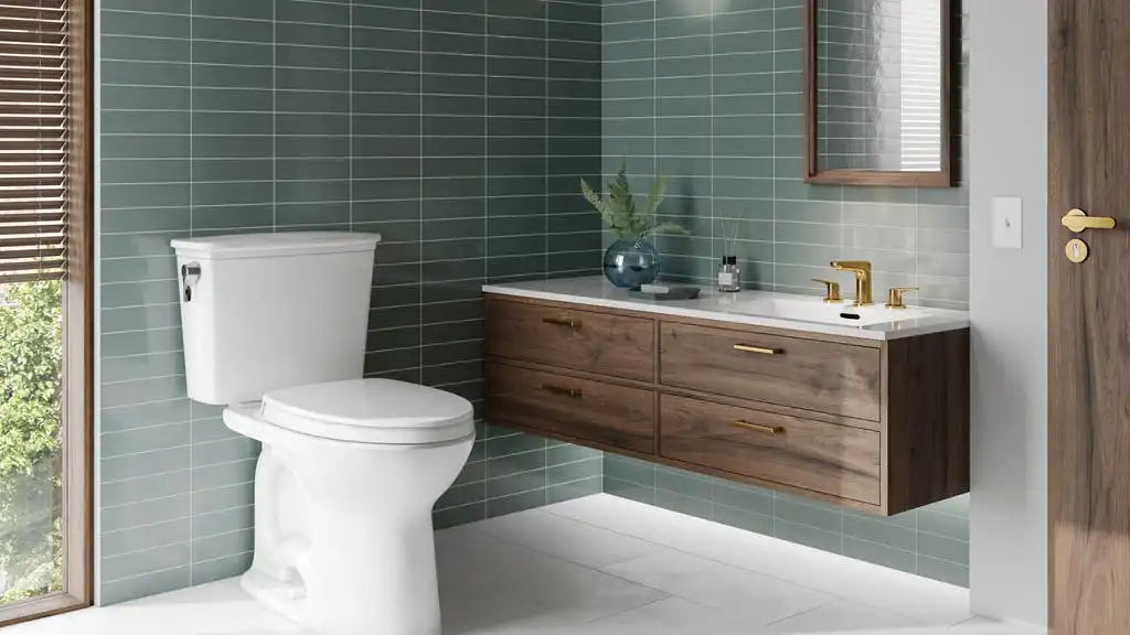 Modern bathroom with sleek design featuring one of the best smart toilet options for style and comfort.