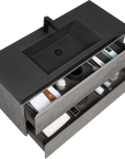 24"-47" Floating Dark Grey Corner Vanity with Matte Black Sink - 2 Soft Close Drawers