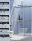 Trivon-Plus Series 60" x 76" Frameless Sliding Shower Door for Bathroom - 3/8'' Tempered Glass, Bypass Design
