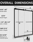 Aurevo-X Series 60" x 74" Minimalist Frameless Sliding Shower Door In Matte Black