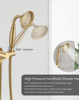 High Pressure handheld shower head of the Avelar brushed gold shower system. It is made of brass and durable for many years.