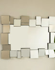 Front view of a 39 x 29 modern decorative mirror with 3D geometric beveled frame | Ace Decor
