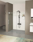 Modern bathroom interior featuring 60 x 76 frameless bypass shower door with clear glass and chrome hardware | Ace Decor