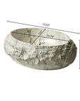 Astra Series 18" Oval Sculpted Resin Stone Vessel Basin - Marble White with size measurements | Ace Decor