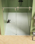 Top view of shower door 60 x 76 with sliding glass design in modern bathroom | Ace Decor