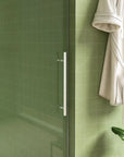 Handle detail of shower door 60 x 76 with modern stainless steel design | Ace Decor