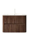 Ravello Series 30" Retro Walnut Wall-Mounted Bathroom Vanity with Ceramic Sink & Drawers.