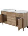 Soleil 60" Bathroom Vanity with Sink, Natural Wood Cabinet with Drawers