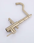 Close-up of brushed gold freestanding tub faucet – durable brass body and smooth lever design.