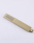 Brushed gold handheld shower wand with easy-clean nozzles for Luxe Series thermostatic shower system.
