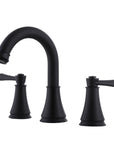 VALMIRA Matte Black Sink Faucet with high-arc spout and dual handles for modern bathroom.