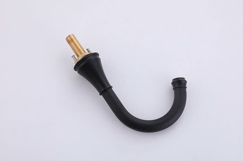 Spout component of VALMIRA Matte Black Sink Faucet with durable brass connection and curved design.
