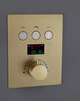Thermostatic shower digital control panel with temperature display and mode selector buttons