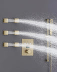 Adjustable brass body jets delivering multiple horizontal water sprays in a shower system