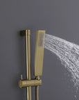 Brushed gold handheld showerhead on the Luxe Series Thermostatic Shower System