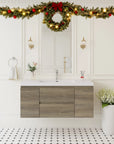 48 inch bathroom vanity styled in a modern bathroom setting, wall-mounted design with ash grey finish | Ace Decor