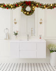 48 inch white floating bathroom vanity installed in a modern bathroom with clean wall-mounted look | Ace Decor