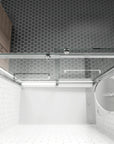 Top view of sliding shower doors brushed nickel, frameless design, size 60 x 74 | Ace Decor
