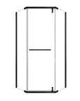 Velora Series 36 x 72 semi-framed pivot shower enclosure in matte black finish with tempered glass and stainless steel frame | Ace Decor