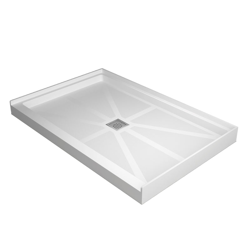 Alcova Series 48" x 32" Non-Slip White One Piece Shower Base - Center Drain, Ready for Tile & Easy Fit