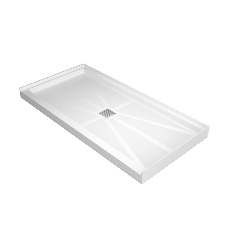 Alcova Series 60" x 30" Non-Slip White One Piece Shower Base - Center Drain, Ready for Tile & Easy Fit