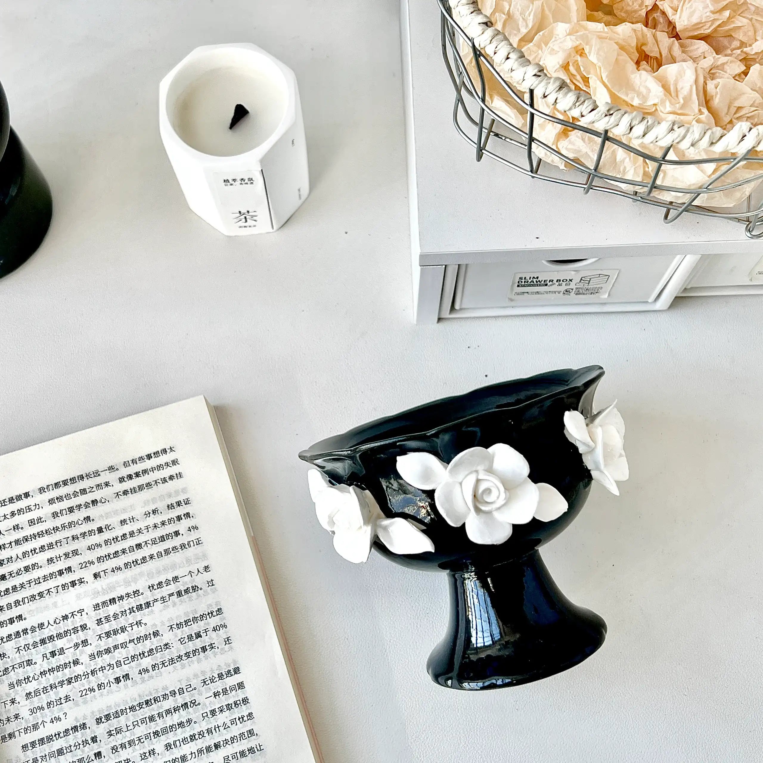 Lumière Ceramic 3D Rose Jewelry & Decor Bowl