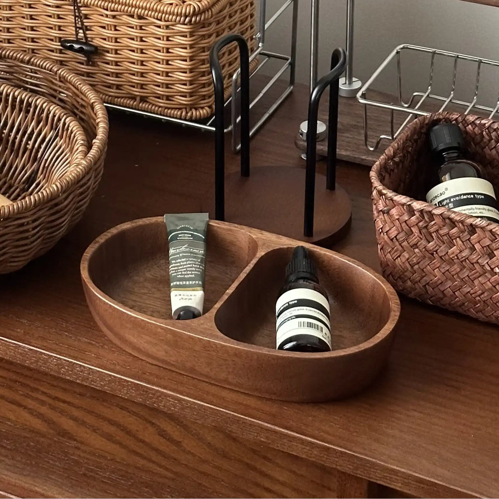 Acacia Wood Divided Jewelry Bowl