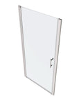 Top view of semi-frameless pivot shower door on white background | Ace Decor
