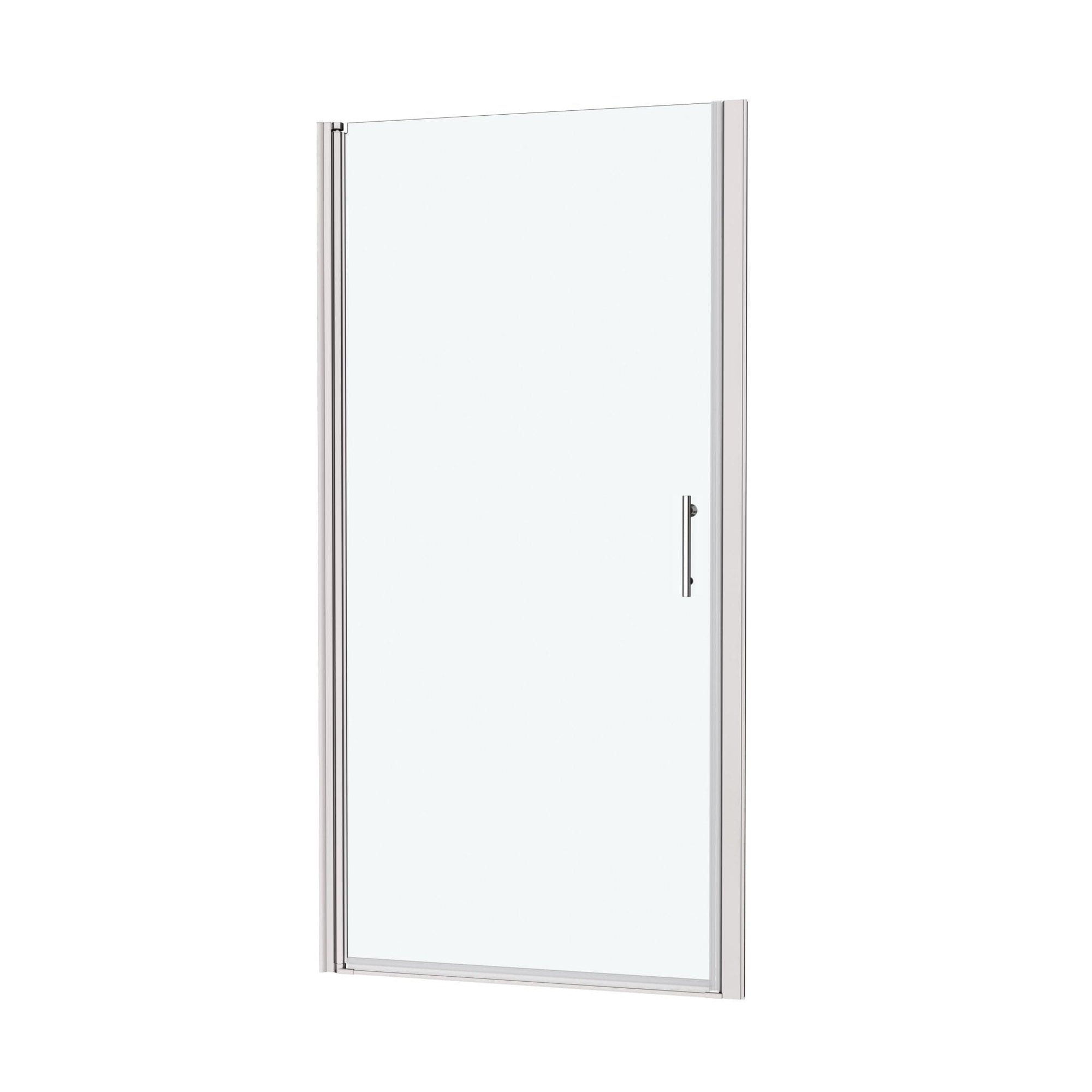 chrome semi-frameless pivot shower door with clear tempered glass | Ace Decor