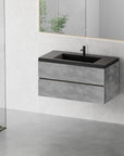 24"-47" Floating Dark Grey Corner Vanity with Matte Black Sink - 2 Soft Close Drawers