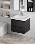 24-42 Inch Glossy Black Bathroom Floating Vanity with Resin Sink and 2 Soft-Close Drawers