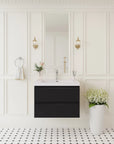 Oakmere Series 30" Black Bathroom Floating Vanity with Resin Sink & 2 Soft-Close Drawers