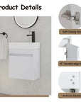 18" white bathroom sink with vanity highlighting soft-close door and beveled edge details | Ace Decor