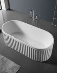 Nectar Series 67-inch soaking tub with silver freestanding tub faucet in a modern bathroom.