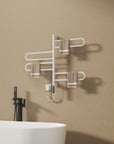 17 x 31 electric towel bar warmer with four curved swing arms showing dual hanging space design | Ace Decor