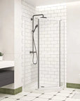 36" x 36" x 72" semi-frameless corner angle shower side view in matte white finish.