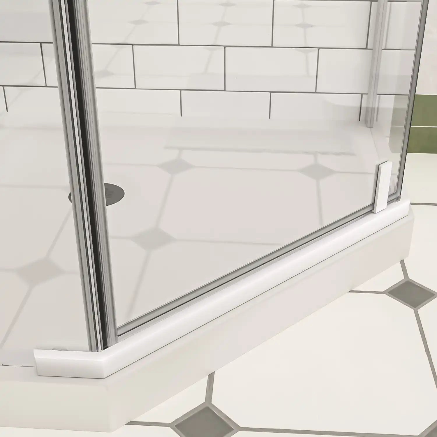 36" x 36" x 72" semi-frameless corner angle shower bottom waterproof design in matte white finish | Ace Decor