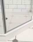 36" x 36" x 72" semi-frameless corner angle shower bottom waterproof design in matte white finish | Ace Decor