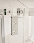 36" x 36" x 72" semi-frameless corner shower enclosure glass hole detail, frameless corner shower enclosures close-up | Ace Decor