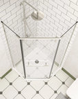 36" x 36" x 72" semi-frameless corner shower enclosure top view, modern frameless corner shower enclosures bathroom layout | Ace Decor
