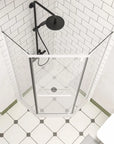 36" x 36" x 72" semi-frameless corner angle shower top view in matte white finish | Ace Decor