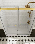 48" x 74" Brushed Gold Frameless Double Sliding Shower Door with Soft-Close - Leak-Proof, Easy-Clean