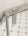 36" x 36" x 72" semi-frameless corner shower enclosure stainless steel frame detail, frameless corner shower enclosures close-up | Ace Decor