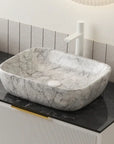 19 inch modern marble-look sink for bathroom in contemporary vanity setup | Ace Decor