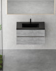 24"-47" Floating Dark Grey Corner Vanity with Matte Black Sink - 2 Soft Close Drawers