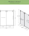 Technical drawing of sliding glass shower door 60 x 76 with detailed measurements and configuration | Ace Decor