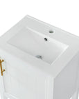 Mistford Series 20 inch white bathroom vanity ceramic sink close up view.
